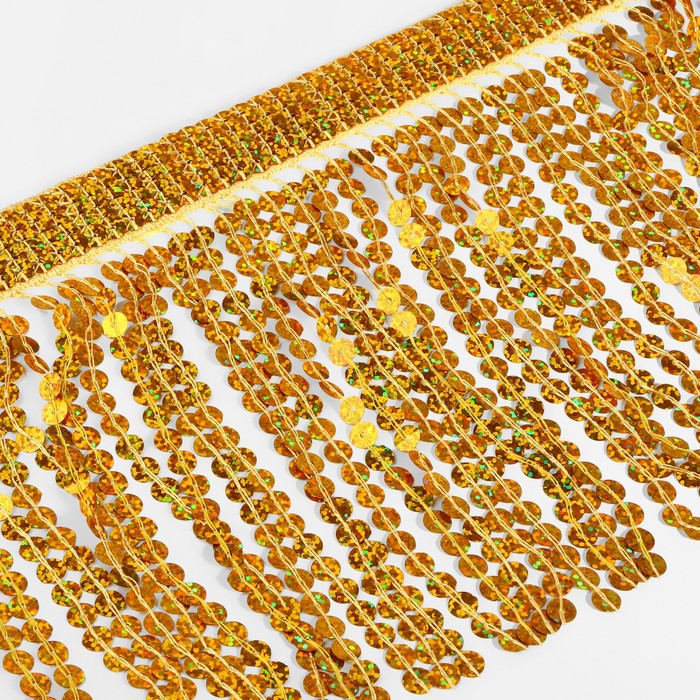 Тесьма с пайетками «Бахрома», с голографией, d = 6 мм, 17 ± 1 см, 4,5 ± 0,5 м, цвет золотой - Фото 1