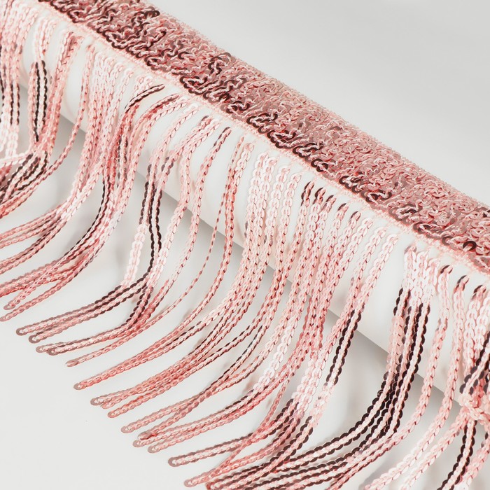 Тесьма с пайетками «Бахрома», d = 3 мм, 10 см, 4,5 ± 0,5 м, цвет розовый