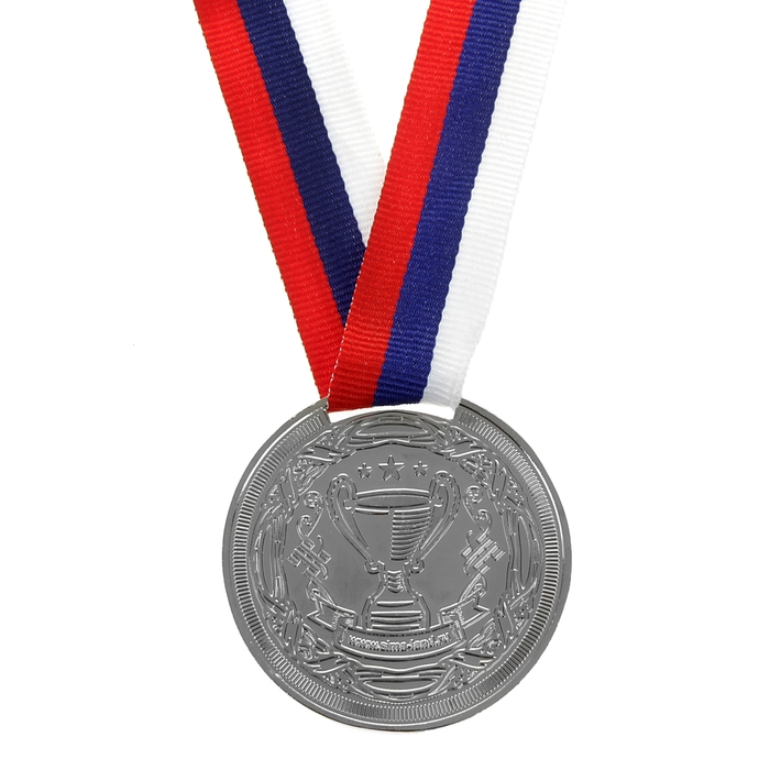 Медаль призовая 013 диам 5 см. 2 место, триколор. Цвет сер. С лентой - фото 1906788082