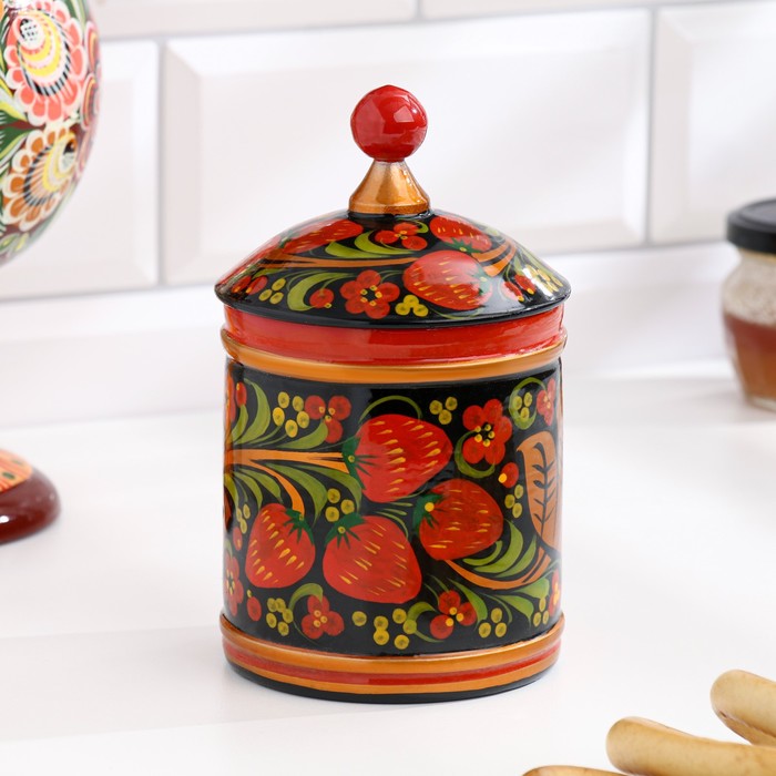 Банка для хранения сыпучих продуктов, кадочка, средняя, 9×14 см, дерево, хохлома, МИКС - Фото 1