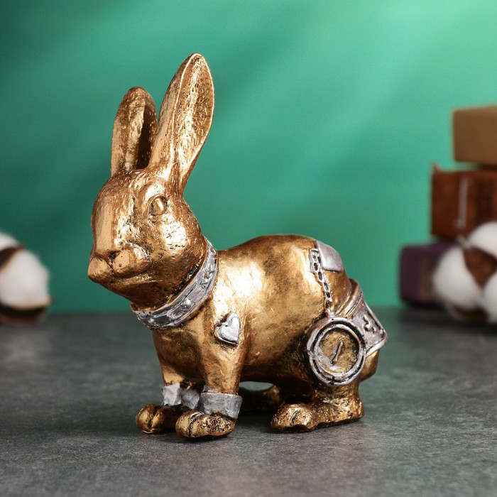 Фигура "Кролик с часами" бронза, 15см - Фото 1