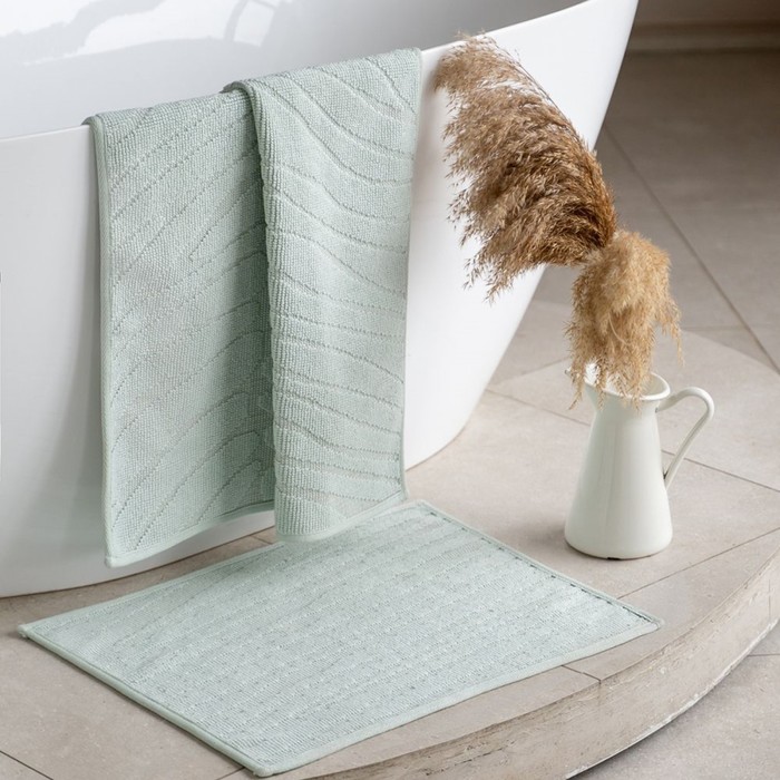 Комплект ковриков для ванны «Орта», размер 50x60 cм, 60x100 см, цвет бирюзовый - Фото 1