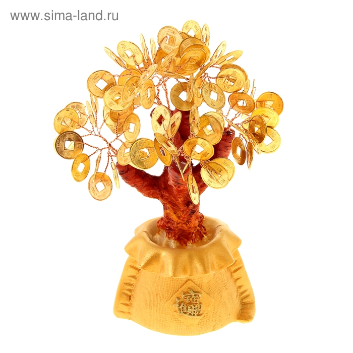 Сувенир дерево "Золотой мешок" 5 х 7,5 х 11,5 см 90 м-т золото d=1,5 см мешок - Фото 1