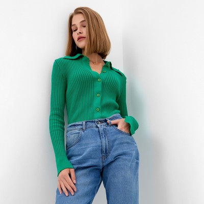Джемпер женский на пуговицах MINAKU: Knitwear collection, зелёный, размер 46-48