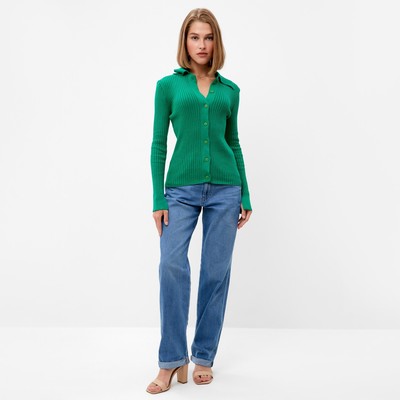 Джемпер женский на пуговицах MINAKU: Knitwear collection, зелёный, размер 46-48