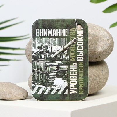 Ароматизатор в автомобиль на 23 Февраля «Внимание! Уровень мужества», аромат: цитрус