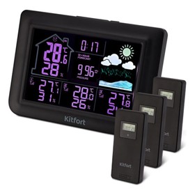 Метеостанция Kitfort КТ-3320, комнатная, термометр, гигрометр, будильник, 3хААА, чёрная