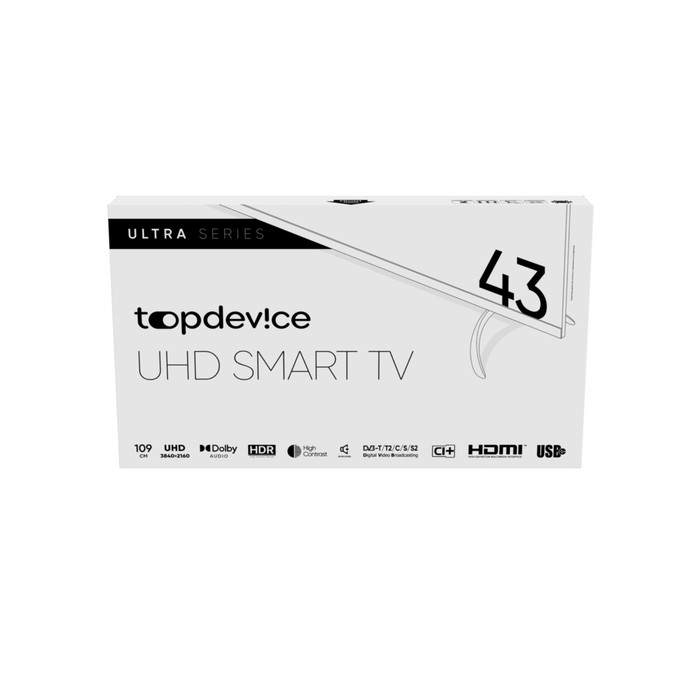 Телевизор Topdevice TDTV43BS06U, 43", 3840x2160, DVB-T2/C/S2, HDMI 3, USB 2, SmartTV, серый - фото 51473258