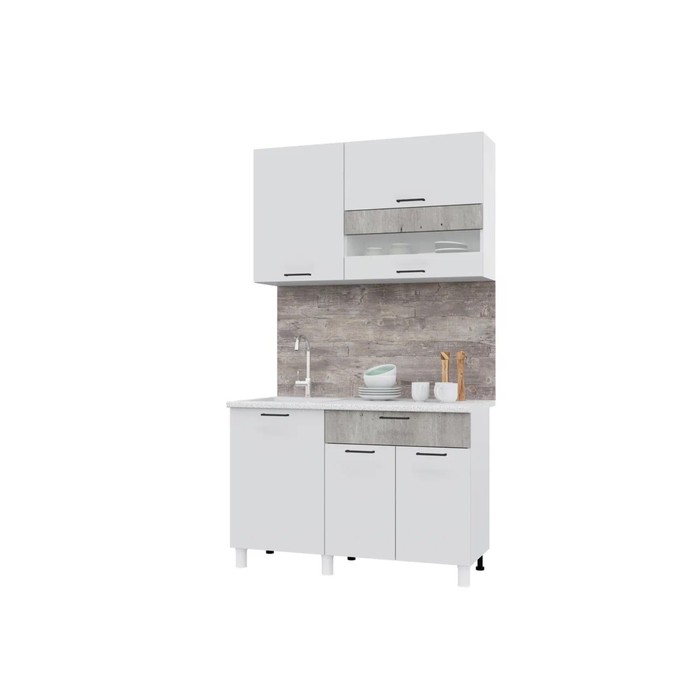 Кухонный гарнитур Trend 1200, 60х120см, МДФ, белый эмалит-бетон лайт - Фото 1