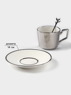 Кофейная пара «Серебро», 3 предмета: чашка 200 мл, блюдце d=14 см, ложка h=12.5 см, керамика, серебристая - Фото 2