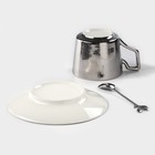 Кофейная пара керамическая «Серебро», 3 предмета: чашка 200 мл, блюдце d=14 см, ложка h=12,5 см, цвет серебряный - Фото 5
