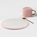 Кофейная пара керамическая «Любовь», 3 предмета: кружка 200 мл, блюдце d=20 см, ложка h=14 см, цвет розовый - фото 4399738