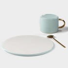 Кофейная пара керамическая «Любовь», 3 предмета: кружка 200 мл, блюдце d=20 см, ложка h=14 см, цвет голубой - фото 4399745