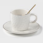 Чайная пара керамическая «Роскошь», 3 предмета: кружка 200 мл, блюдце d=15 см, ложка h=13 см, цвет белый - фото 320462617