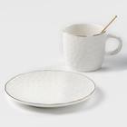 Чайная пара керамическая «Роскошь», 3 предмета: кружка 200 мл, блюдце d=15 см, ложка h=13 см, цвет белый - фото 4399749
