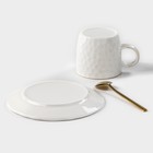 Чайная пара керамическая «Роскошь», 3 предмета: кружка 200 мл, блюдце d=15 см, ложка h=13 см, цвет белый - фото 4399752