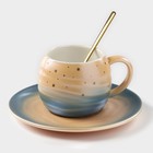 Чайная пара керамическая «Магия», 3 предмета: кружка 260 мл, блюдце d=15,8 см, ложка h=14 см, цвет оранжево-синий - фото 320462638