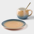 Чайная пара керамическая «Магия», 3 предмета: кружка 260 мл, блюдце d=15,8 см, ложка h=14 см, цвет оранжево-синий - Фото 2