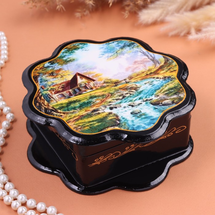 

Шкатулка "Дом у горной речки", черная, 16 х 16 см, лаковая миниатюра