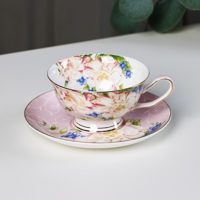 УЦЕНКА Чайная пара фарфоровая «Чайная роза», 2 предмета: чашка 200 мл, блюдце d=15 см