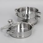 УЦЕНКА Мантоварка - пароварка из нержавеющей стали Доляна «Классика», d=24 см, 3 уровня, общий объём — 7.9 л - Фото 2