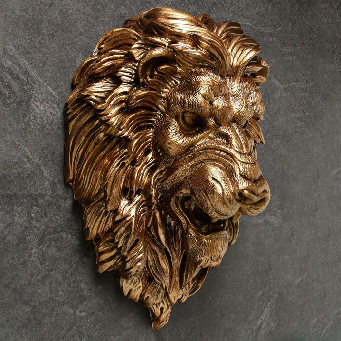 Подвесной декор "Голова льва" золото, 23х35х52см - фото 1907885323