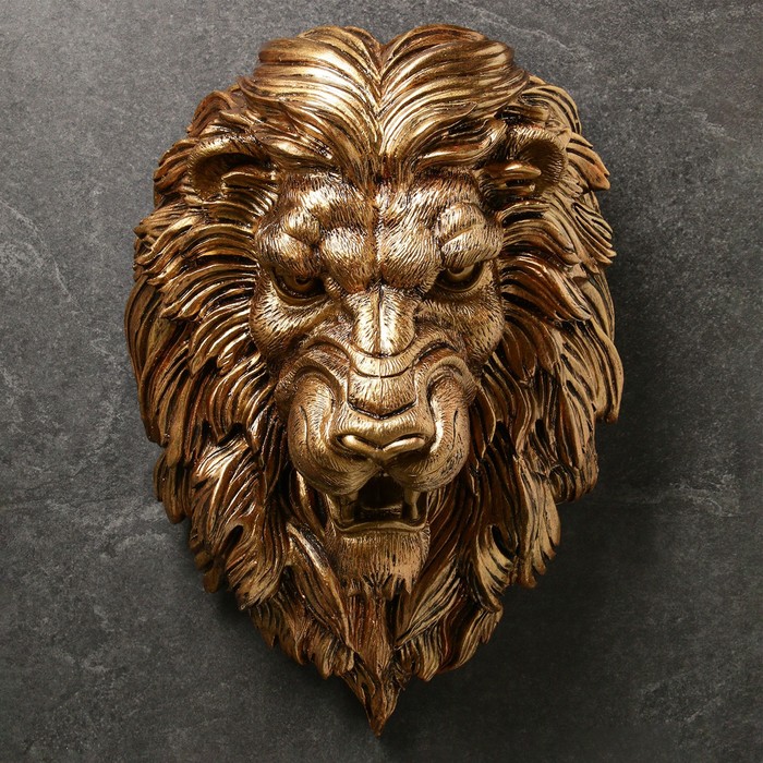Подвесной декор "Голова льва" золото, 23х35х52см - фото 1887291711
