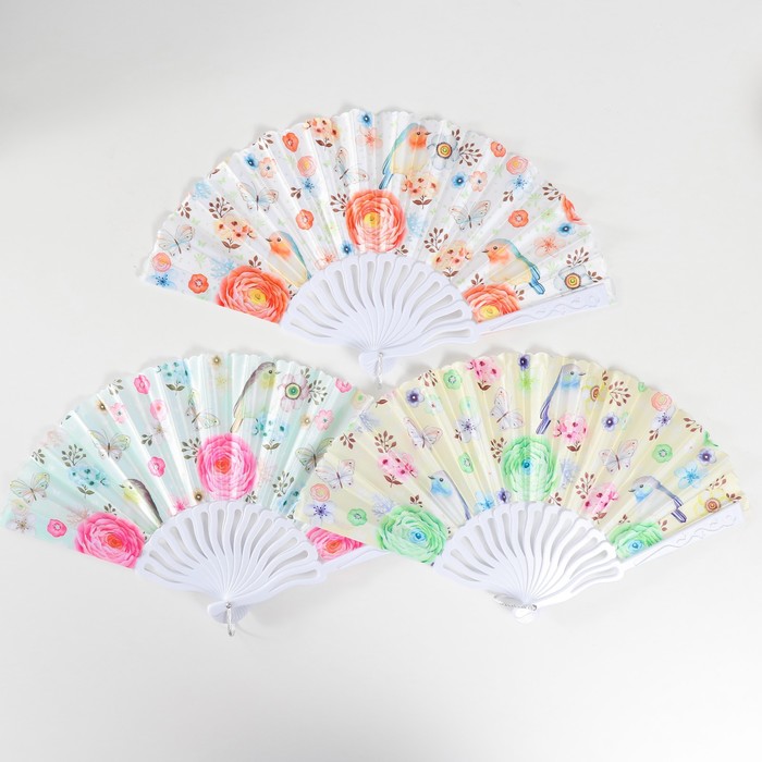 Веер складной «Птички и цветы», 23 см, МИКС - Фото 1