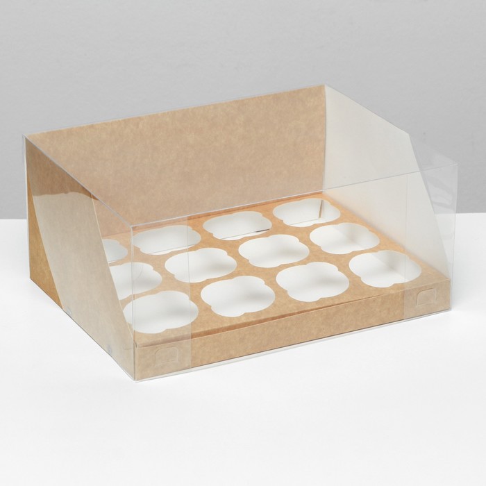 Кондитерская складная коробка для 12 капкейков крафт 31 x 24 x 14 см - Фото 1