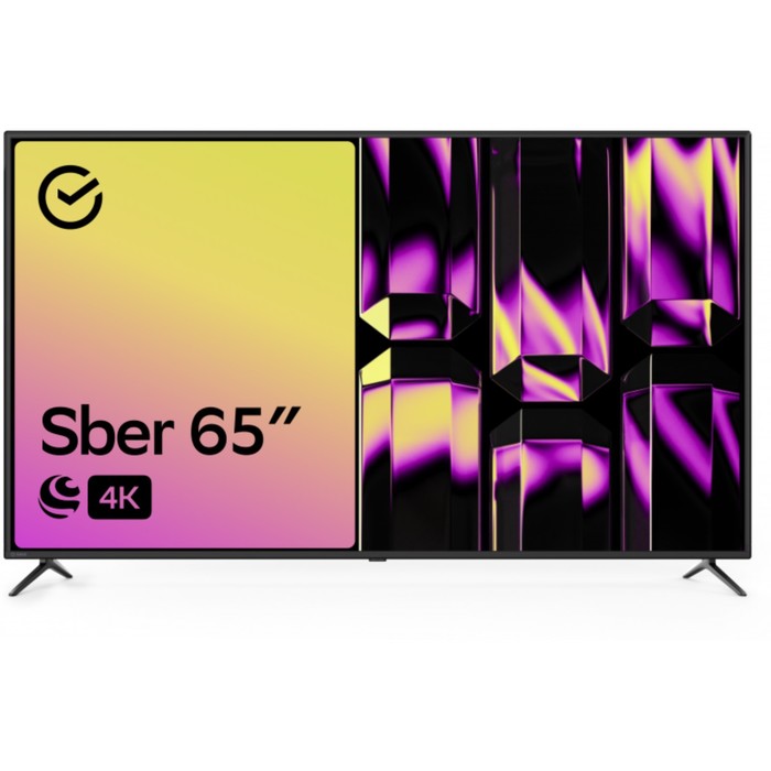 Телевизор Sber SDX-65U4014B, 65", 3840x2160, DVB-T2/C/S2, HDMI 3, USB 2, Smart TV, чёрный - Фото 1
