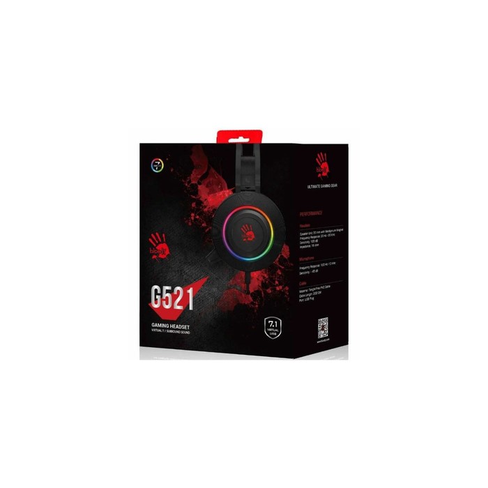 Наушники A4Tech Bloody G521, игровые, микрофон, USB, 2.3м, подсветка, чёрные - фото 51483877