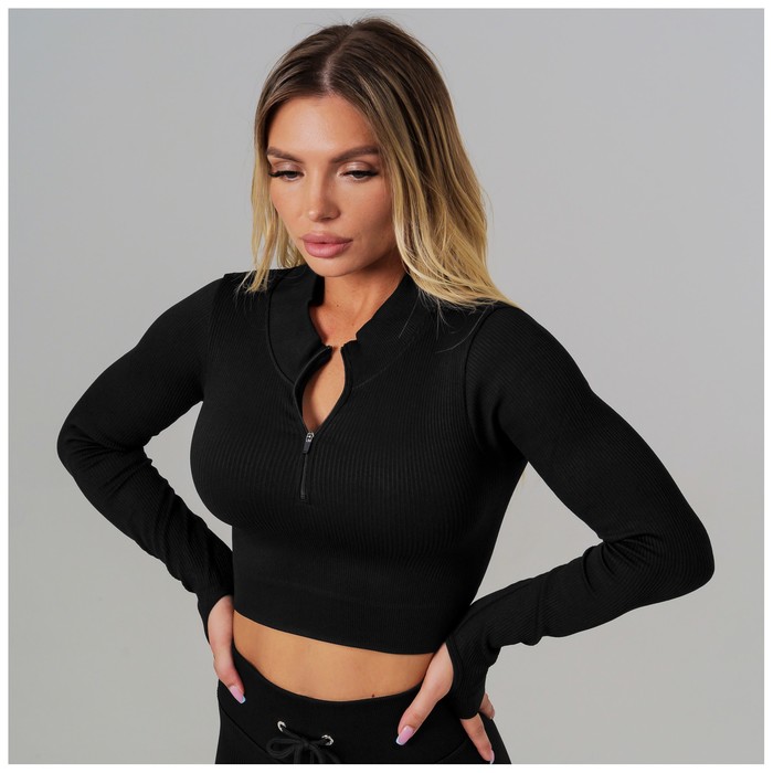 Топ спортивный с длинными рукавами ONLYTOP, р. M, цвет чёрный - Фото 1