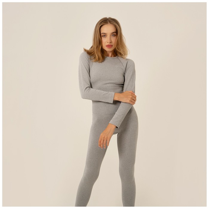 Топ спортивный с длинным рукавом, размер S, цвет серый