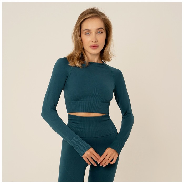 Топ спортивный с длинным рукавом, размер S, цвет бирюзовый