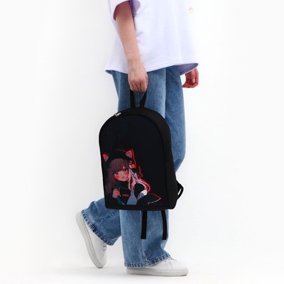 Рюкзак школьный текстильный «Аниме девочка», 38х14х27 см, цвет чёрный