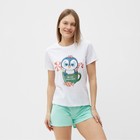Комплект (футболка,шорты) домашний женский, цвет белый/зеленый, р-р 44 - фото 1730352