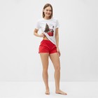 Комплект женский домашний (футболка,шорты), цвет белый/красный, размер 44 - Фото 2