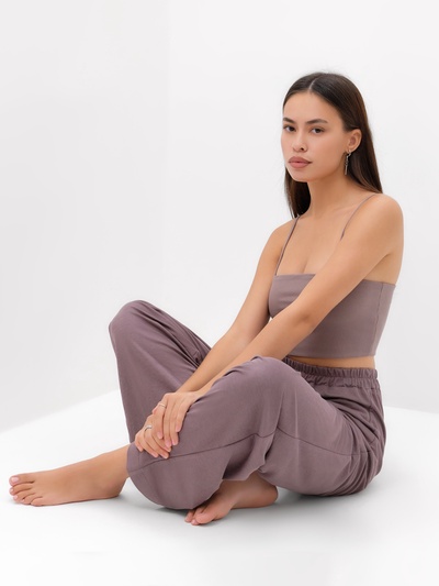 Костюм женский (рубашка, брюки, топ) KAFTAN Base, размер 42, кофейный