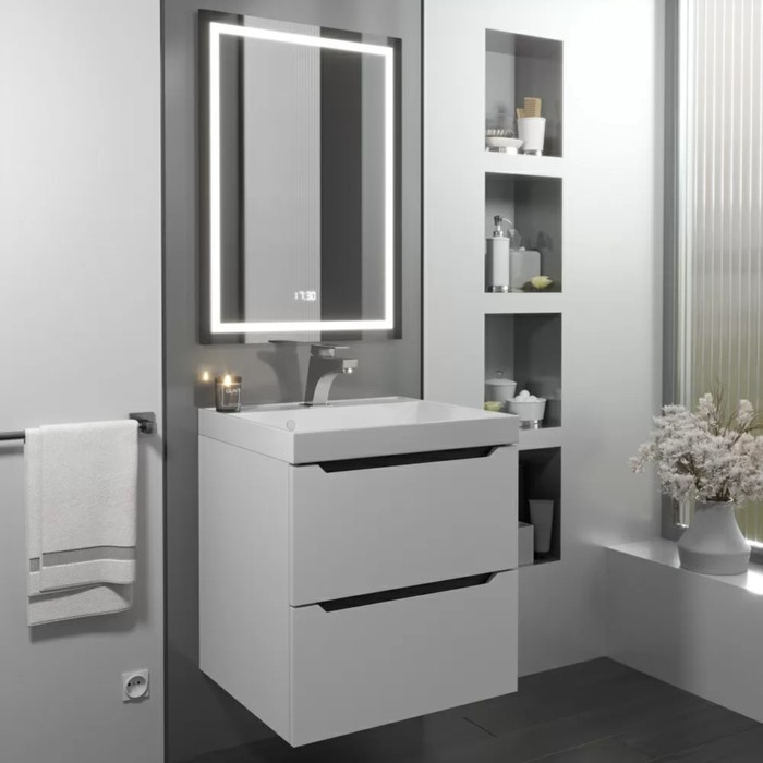 Тумба под раковину Uperwood Tanos, 50 см, подвесная, белая, графит - Фото 1