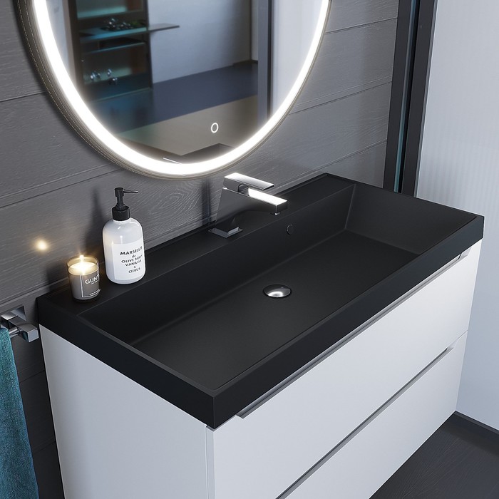 Раковина Uperwood Classic Quartz 100 см, кварцевая, чёрная матовая, уголь - Фото 1