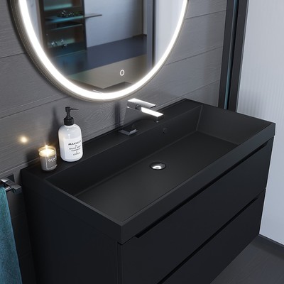 Раковина Uperwood Classic Quartz 100 см, кварцевая, чёрная матовая, уголь