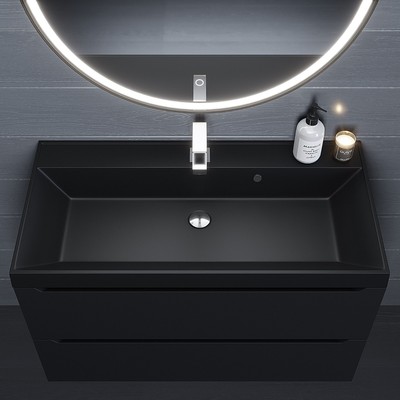 Раковина Uperwood Classic Quartz 100 см, кварцевая, чёрная матовая, уголь