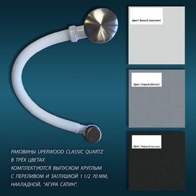 Раковина Uperwood Classic Quartz 100 см, кварцевая, чёрная матовая, уголь