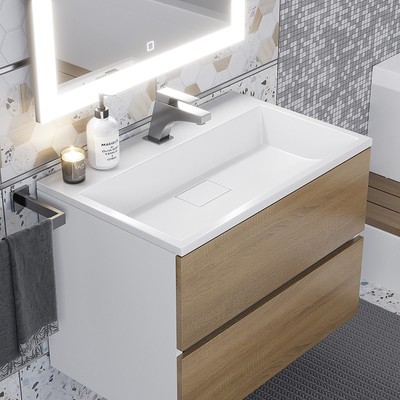 Тумба под раковину Uperwood Barsa, 70 см, подвесная, белая, дуб сонома