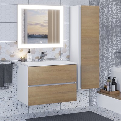 Тумба подвесная Uperwood, под раковину Uperwood Barsa 70, цвет белый/дуб сонома