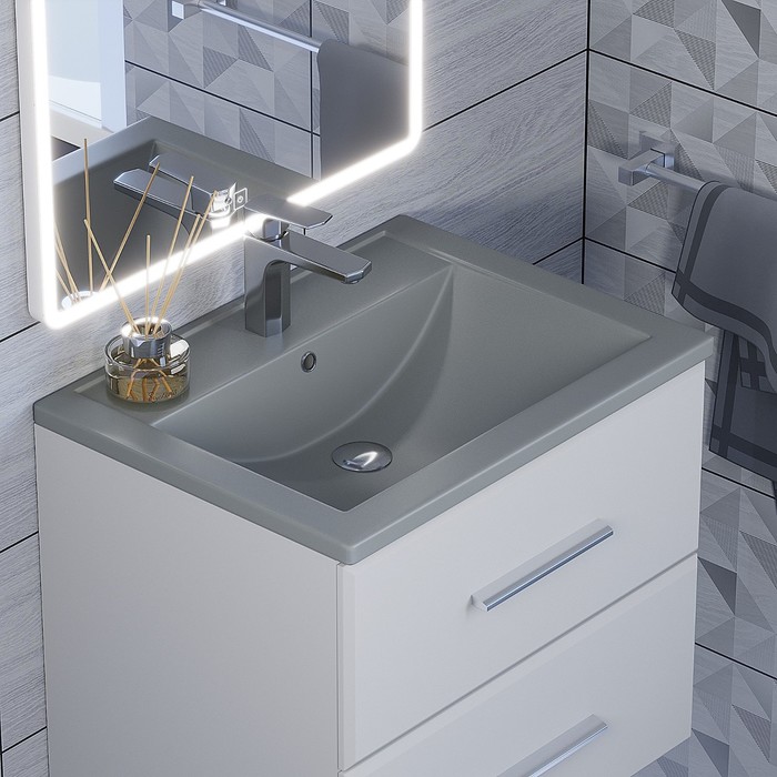Раковина Uperwood Foster Quartz, кварцевая, 60 см, серая матовая, бетон - Фото 1