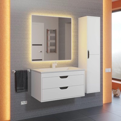 Тумба подвесная Uperwood, под раковину Uperwood Modul 80, цвет белый матовый/графит