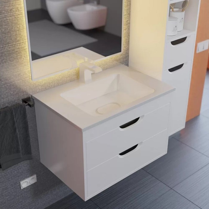 Тумба под раковину Uperwood Modul 65 см, подвесная, матовая, белая/графит - Фото 1
