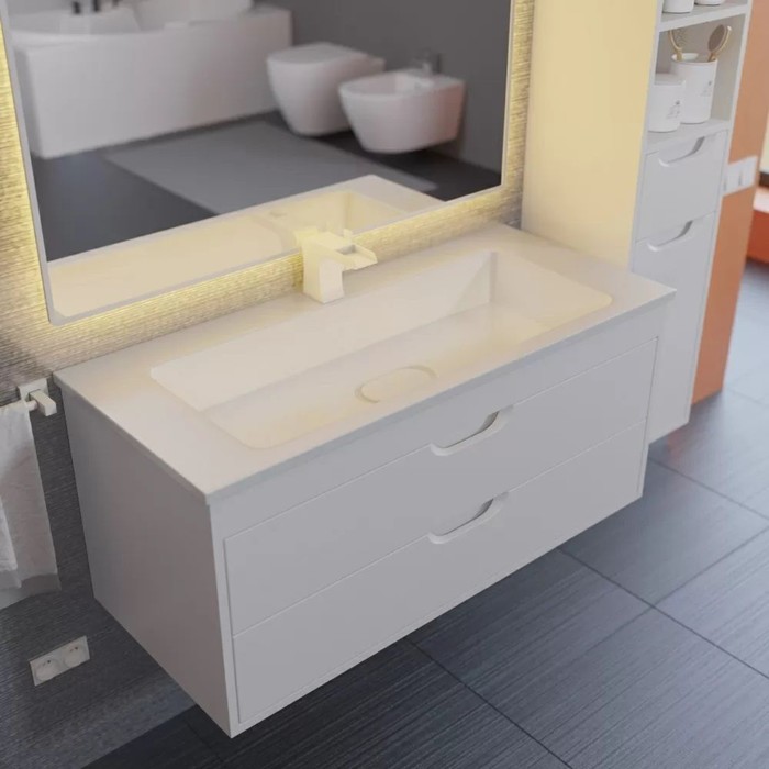 Тумба под раковину Uperwood Modul 100 см, подвесная, матовая, белая - Фото 1