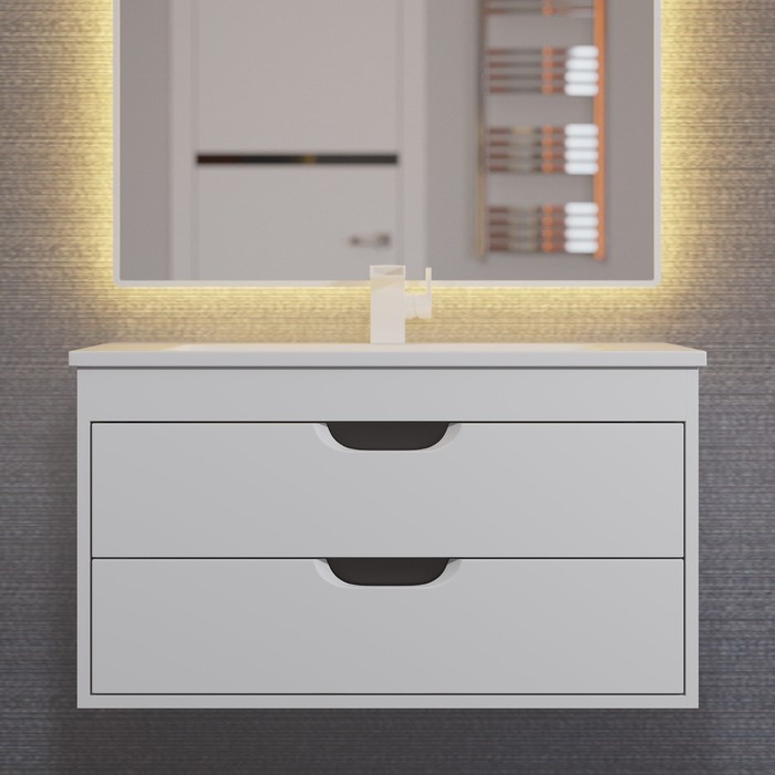 Тумба с раковиной Uperwood Modul 80 см, подвесная, матовая, белая/графит - Фото 1